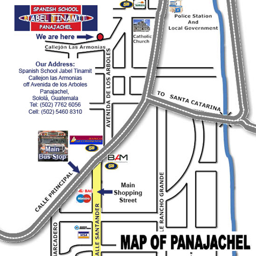 Location map of Spanish School Jabel Tinamit, Panajachel